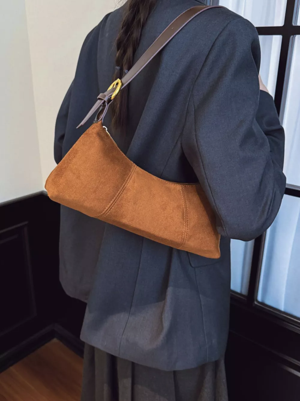 Vintage Suede Hobo Shoulder Bag, image 2