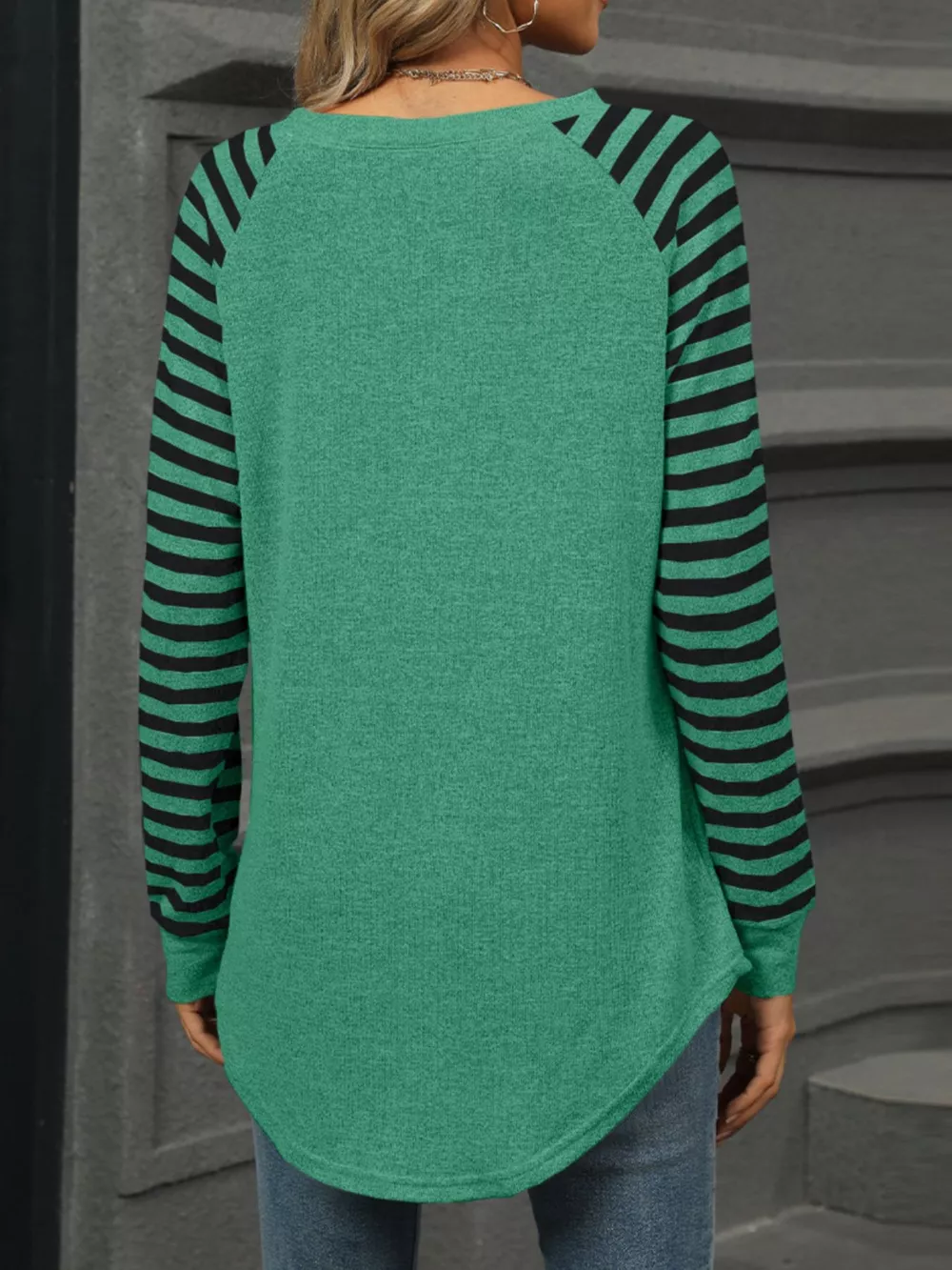 Striped Round Neck Raglan Sleeve T-Shirt, image 3
