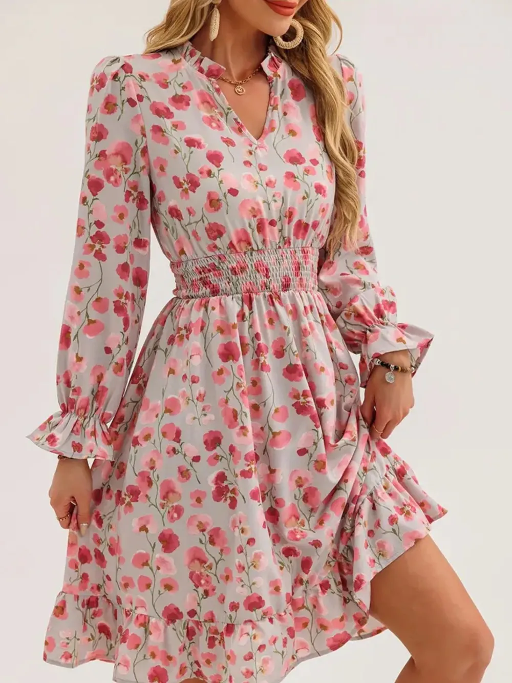 Floral Print Flounce Sleeve Ruffle Hem Dress, image 5