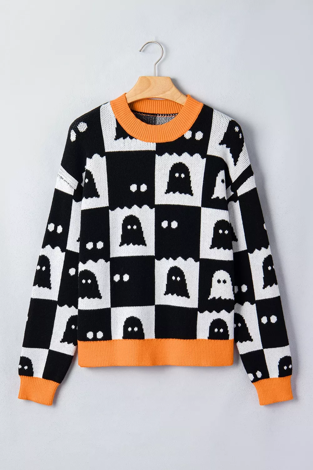 Halloween Ghost Pattern Checkerboard Sweater, image 8