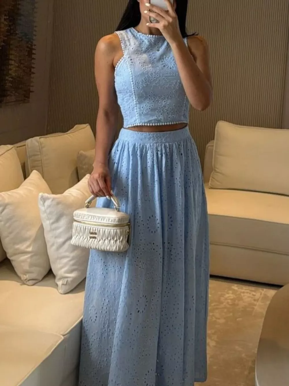 Eyelet Crop Top and Maxi Skirt Set, image 4