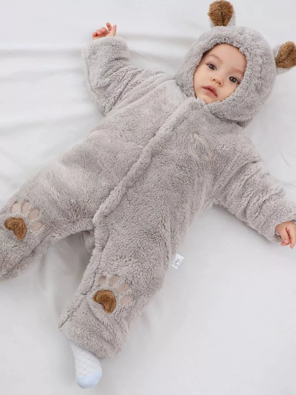Children's Cozy Bear Hooded Fleece One-Piece, image 2
