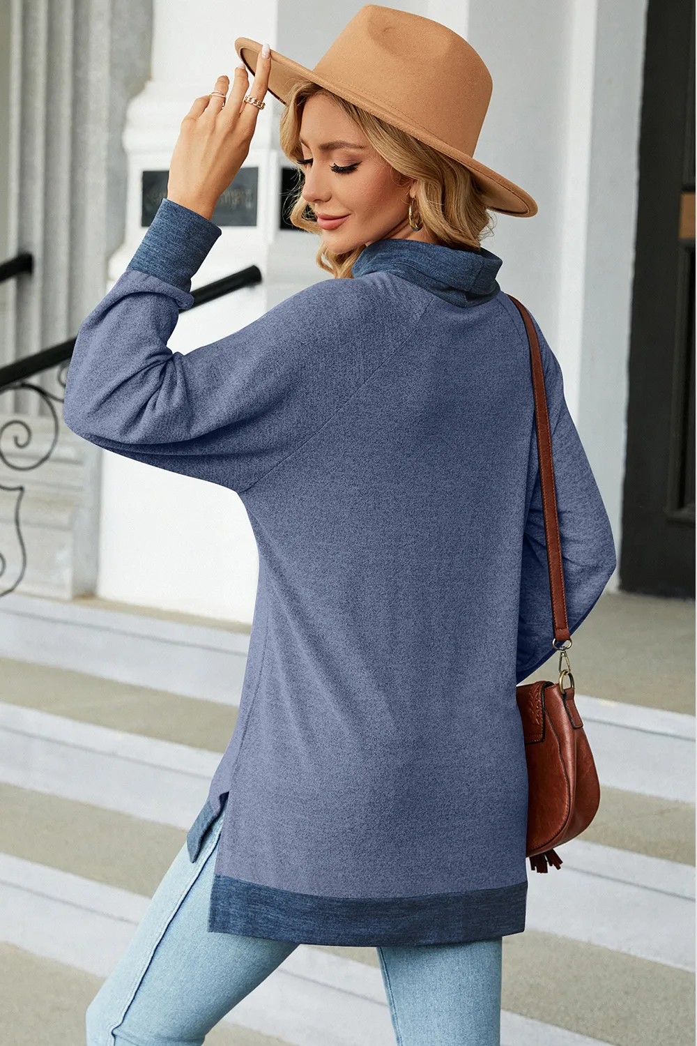 Slit Mock Neck Long Sleeve T-Shirt, image 9