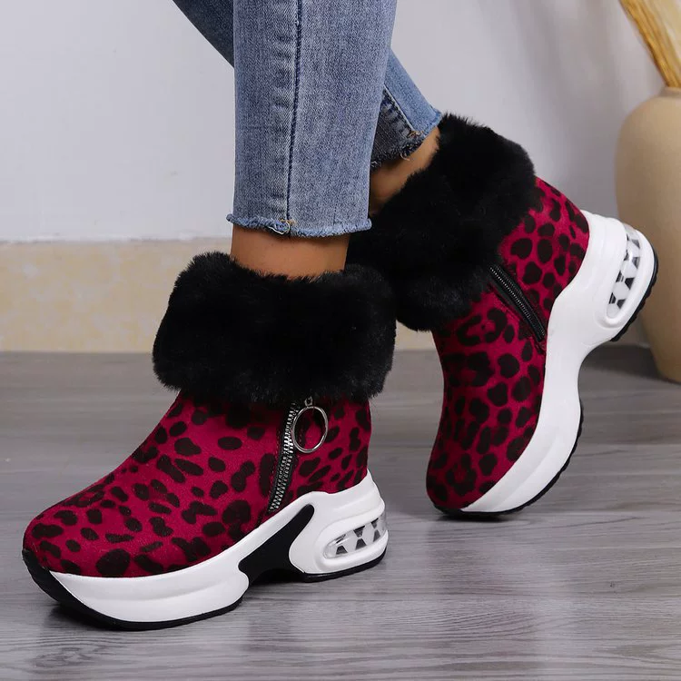 Fuzzy Side Zipper Platform Ankle Boots, image 3