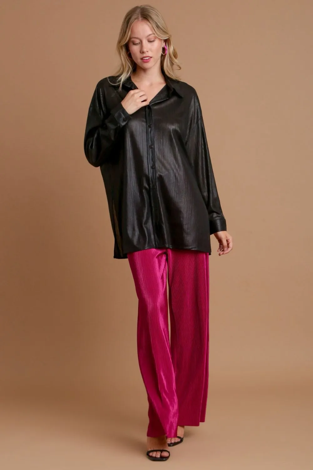 Side Slit Button Up Long Sleeve Shirt, image 4