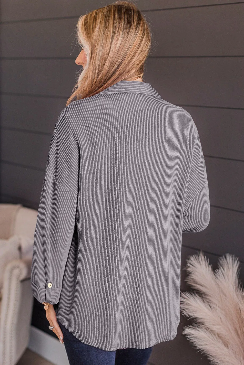 Striped Collared Neck Long Sleeve Shirt, image 3
