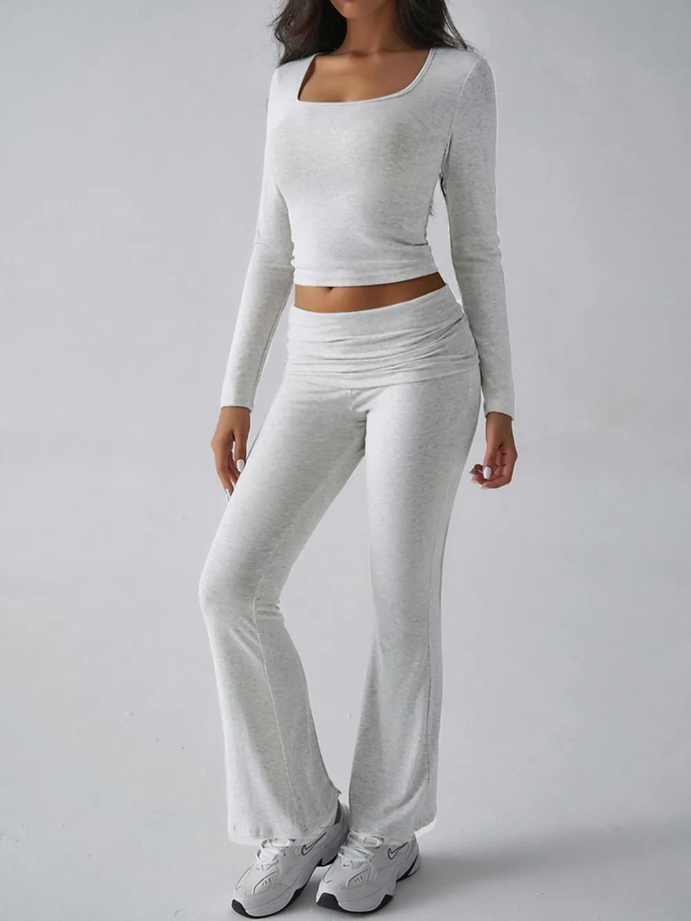 Square Neck Long Sleeve Top and Pants Set, image 6