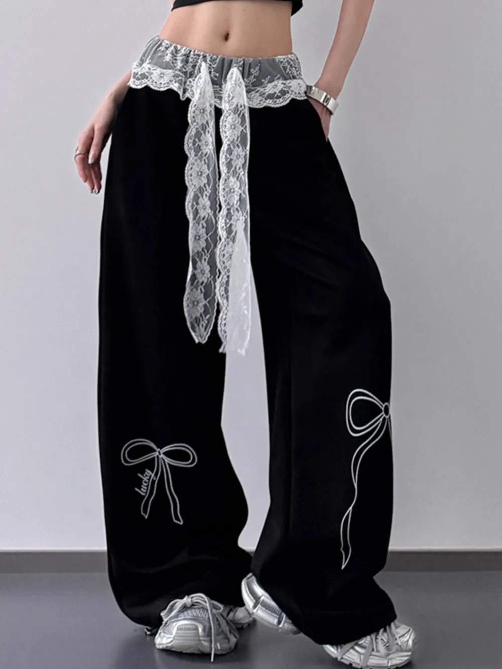 Wide Leg Pants with Lace Belt Detail, image 9