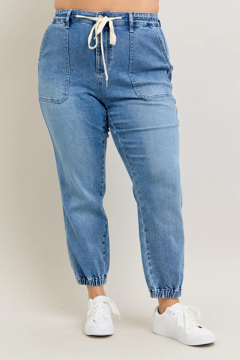 Full Size High Waist Denim Jogger Plus Size, image 2