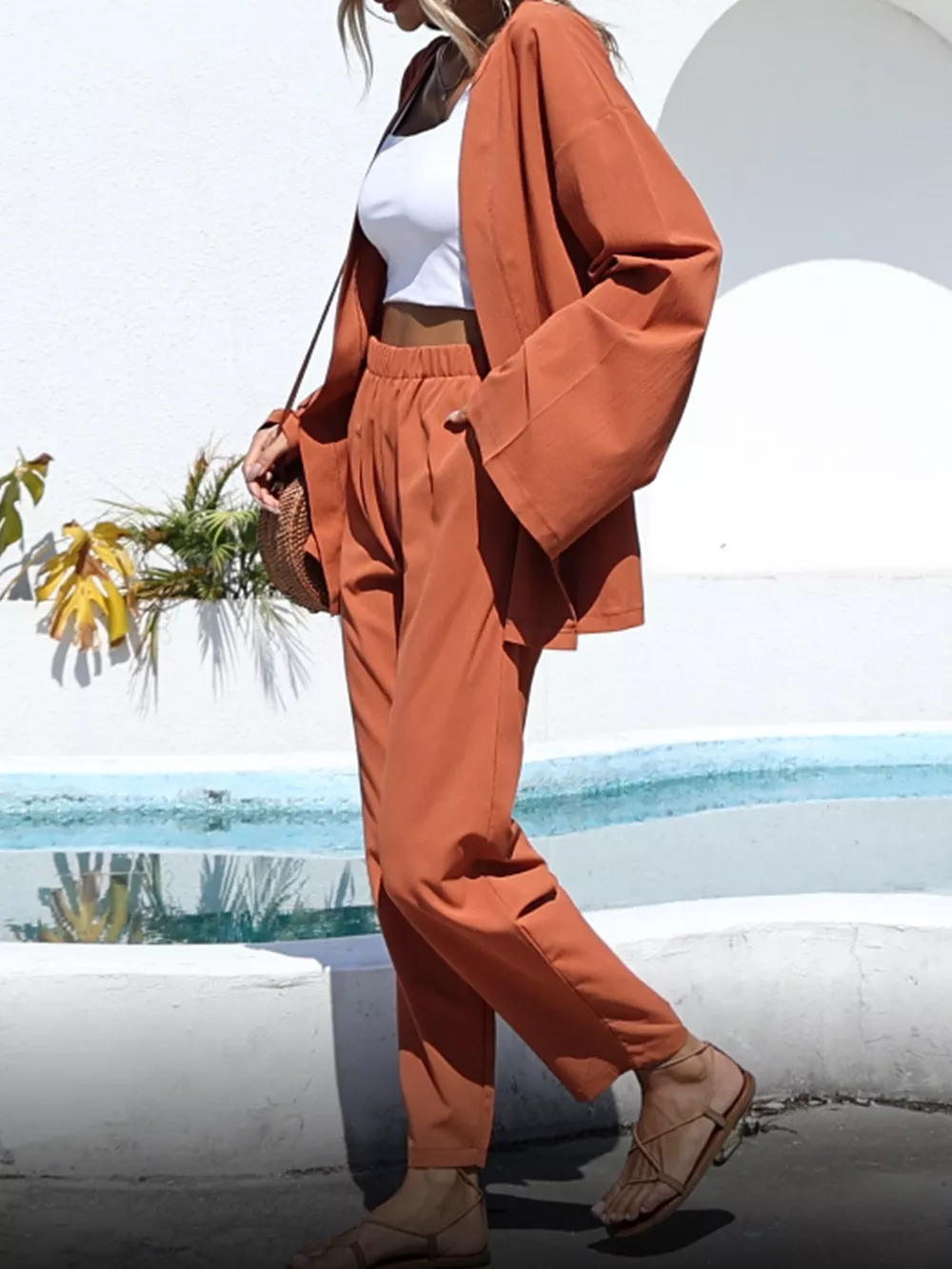 Open-Front Cardigan and Wide Leg Pants Set, image 5