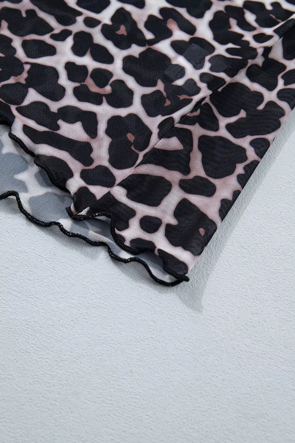 Leopard Print Sheer Mesh Short Sleeve Top, image 8