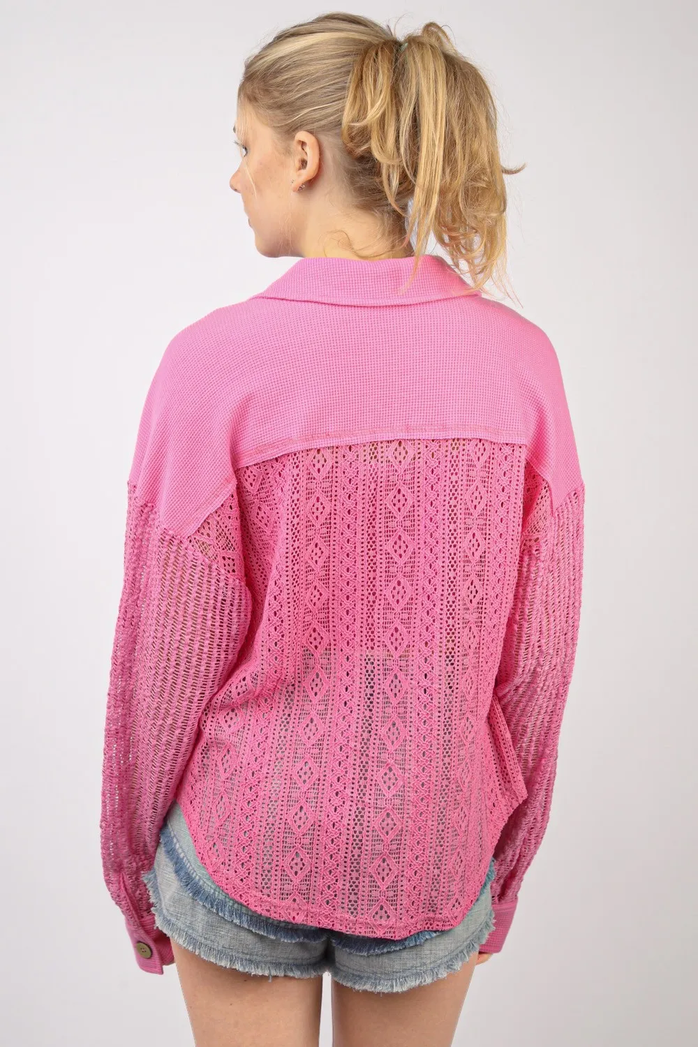 Button Up Long Sleeve Lace Shirt, image 2
