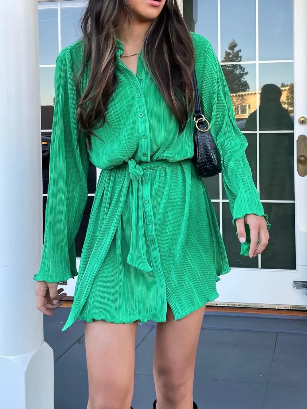 Printed Long Sleeve Mini Dress, image 4