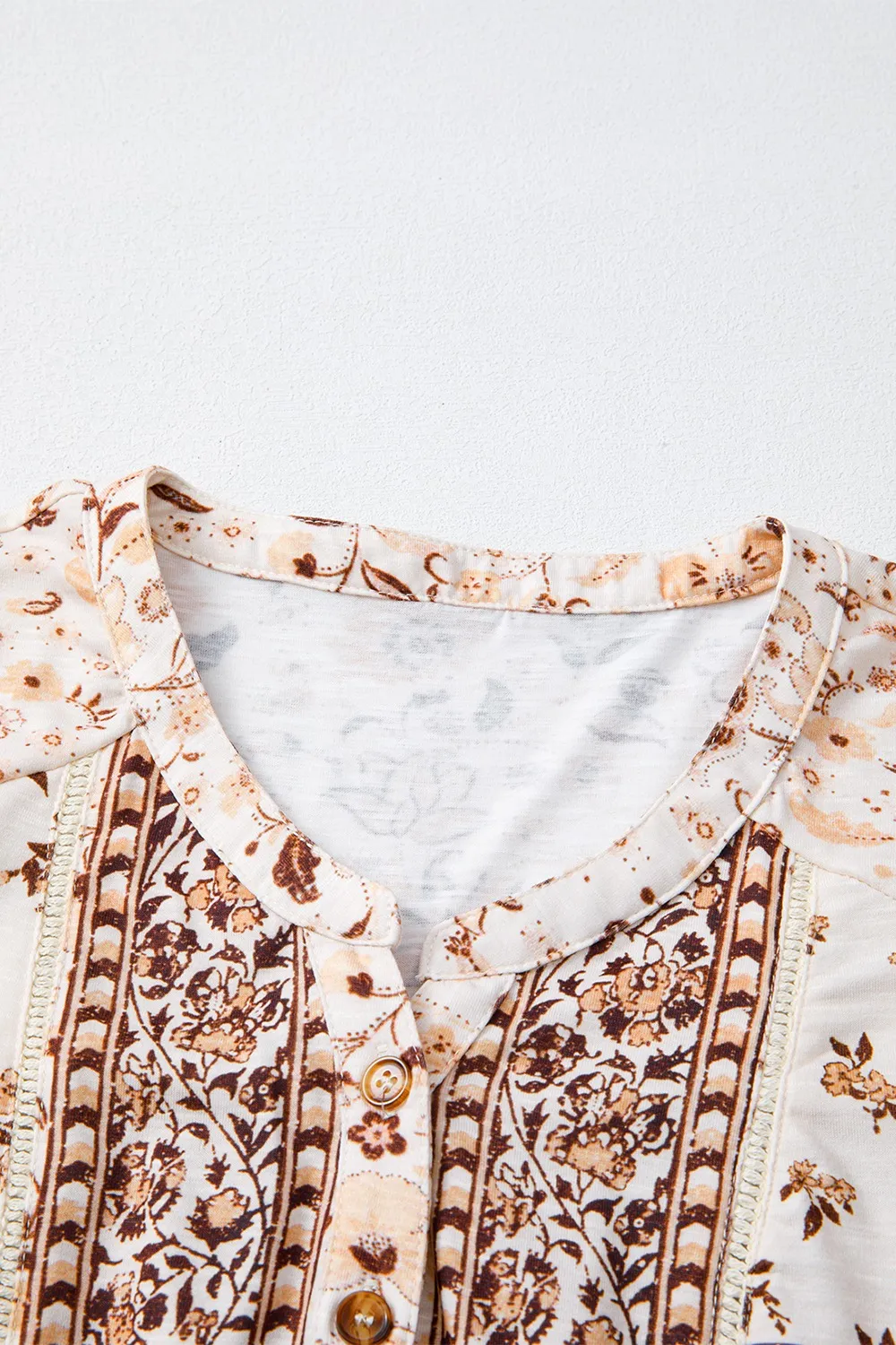 Boho Floral Print Half Placket Short Sleeve Loose Blouse, image 3