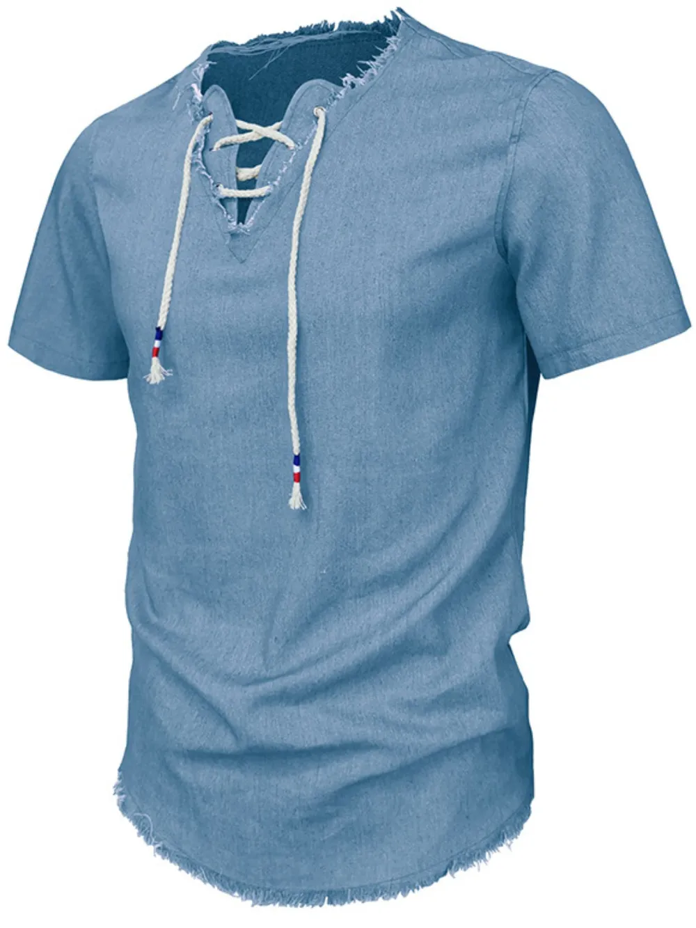 Men's Full Size Classic Raw Hem Short Sleeve Denim Top Plus Size, image 2