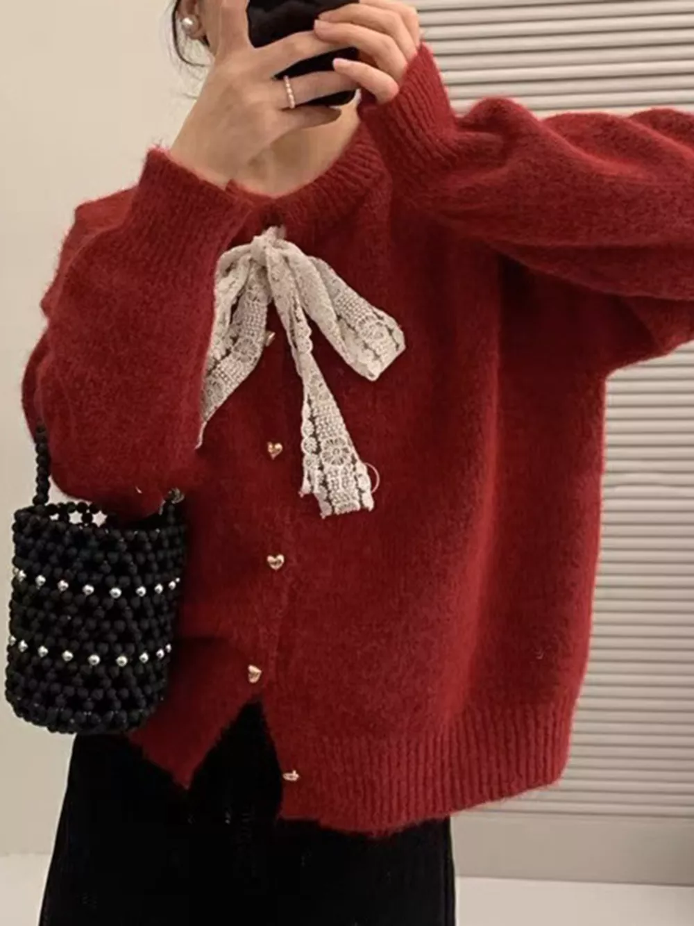 Lace Bowknot Knit Cardigan, image 4