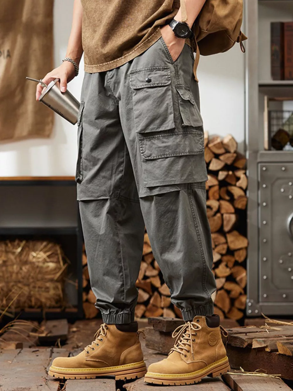 Men's Plus Size Relaxed Fit Multi-Pocket Cargo Pants, image 4