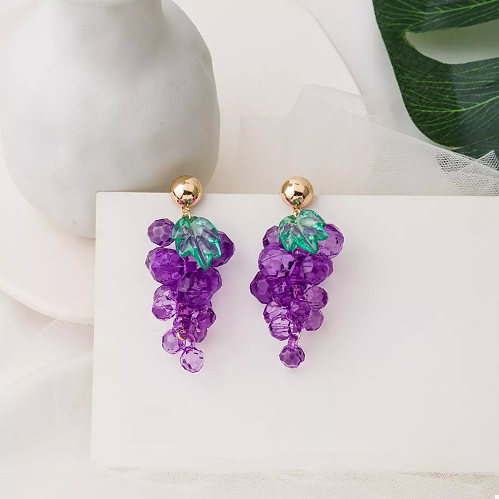 Grape Cluster Beaded Dangle Earrings, image 3