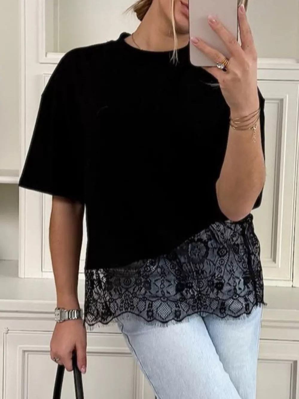 Lace Hem Short Sleeve Top, image 10