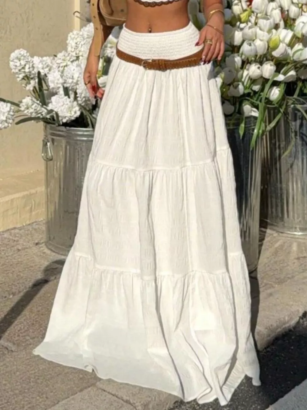 Smocked Tiered Flowy Maxi Skirt, image 6
