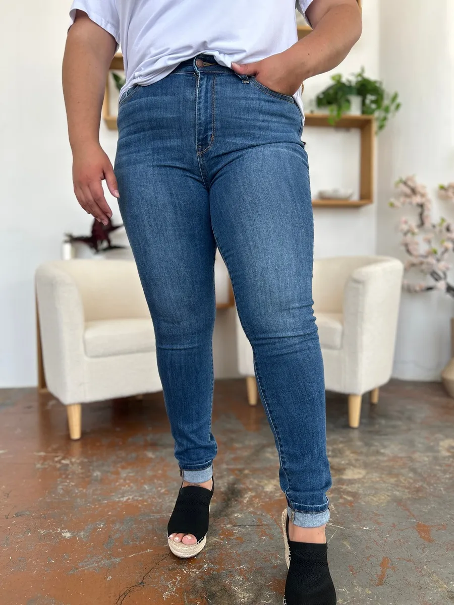 Full Size Cuffed Hem Skinny Jeans, image 2