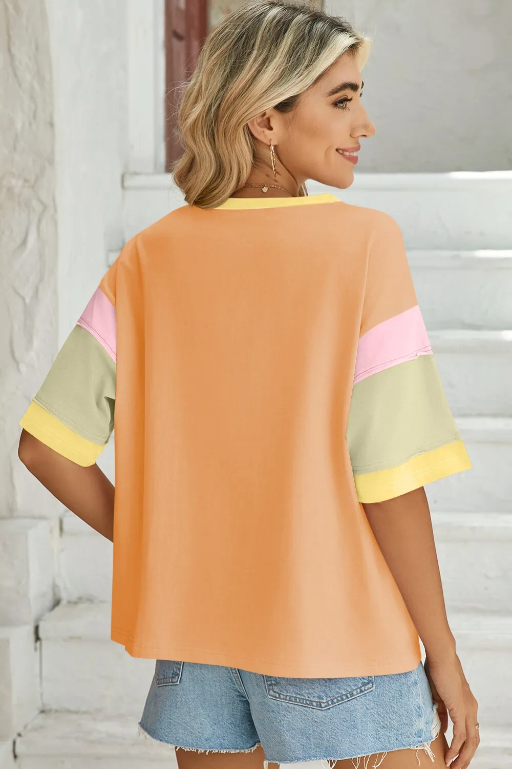 Color Block Round Neck Half Sleeve T-Shirt, image 3