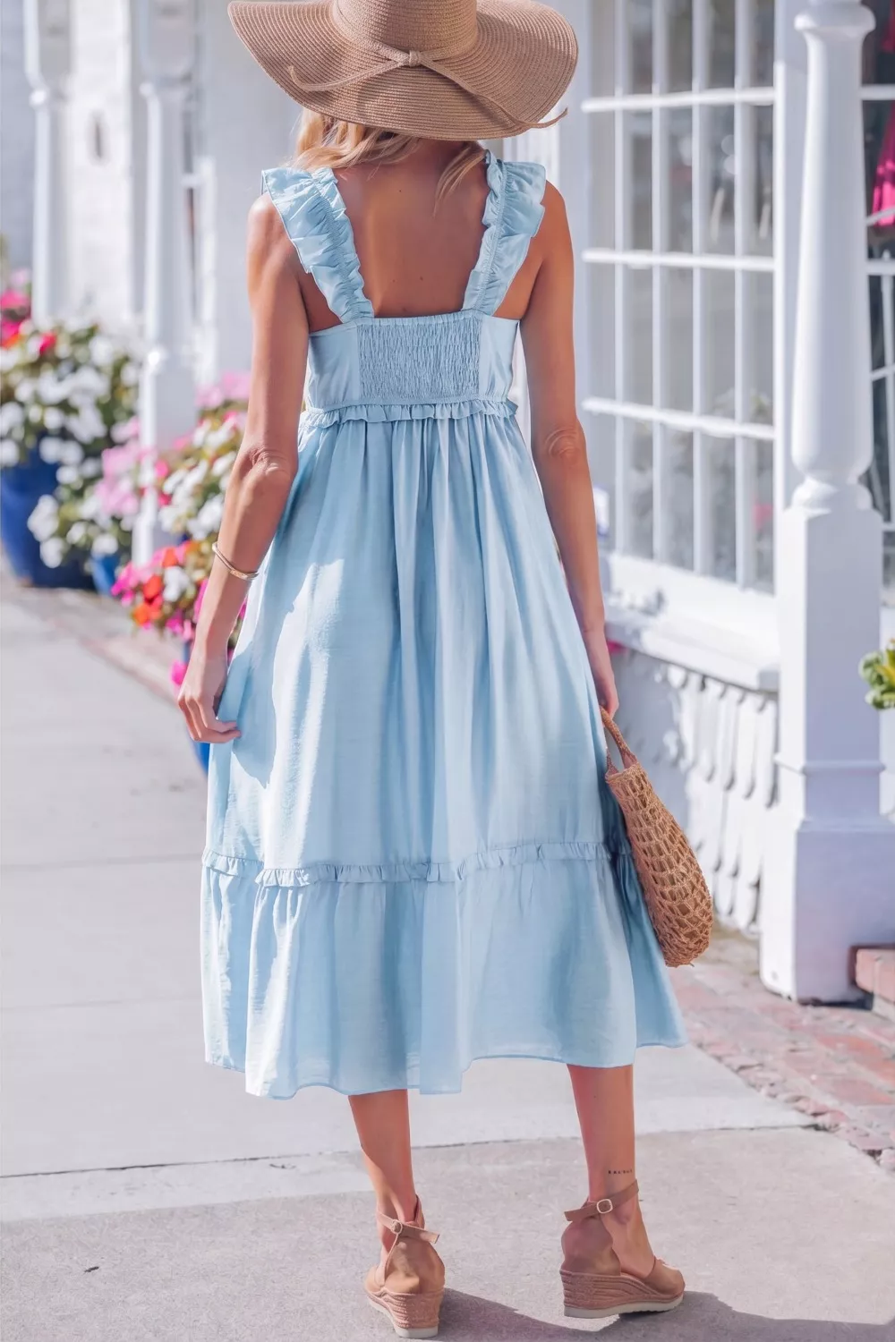 Solid Color Ruffle Trim High Waist Sleeveless Dress, image 2