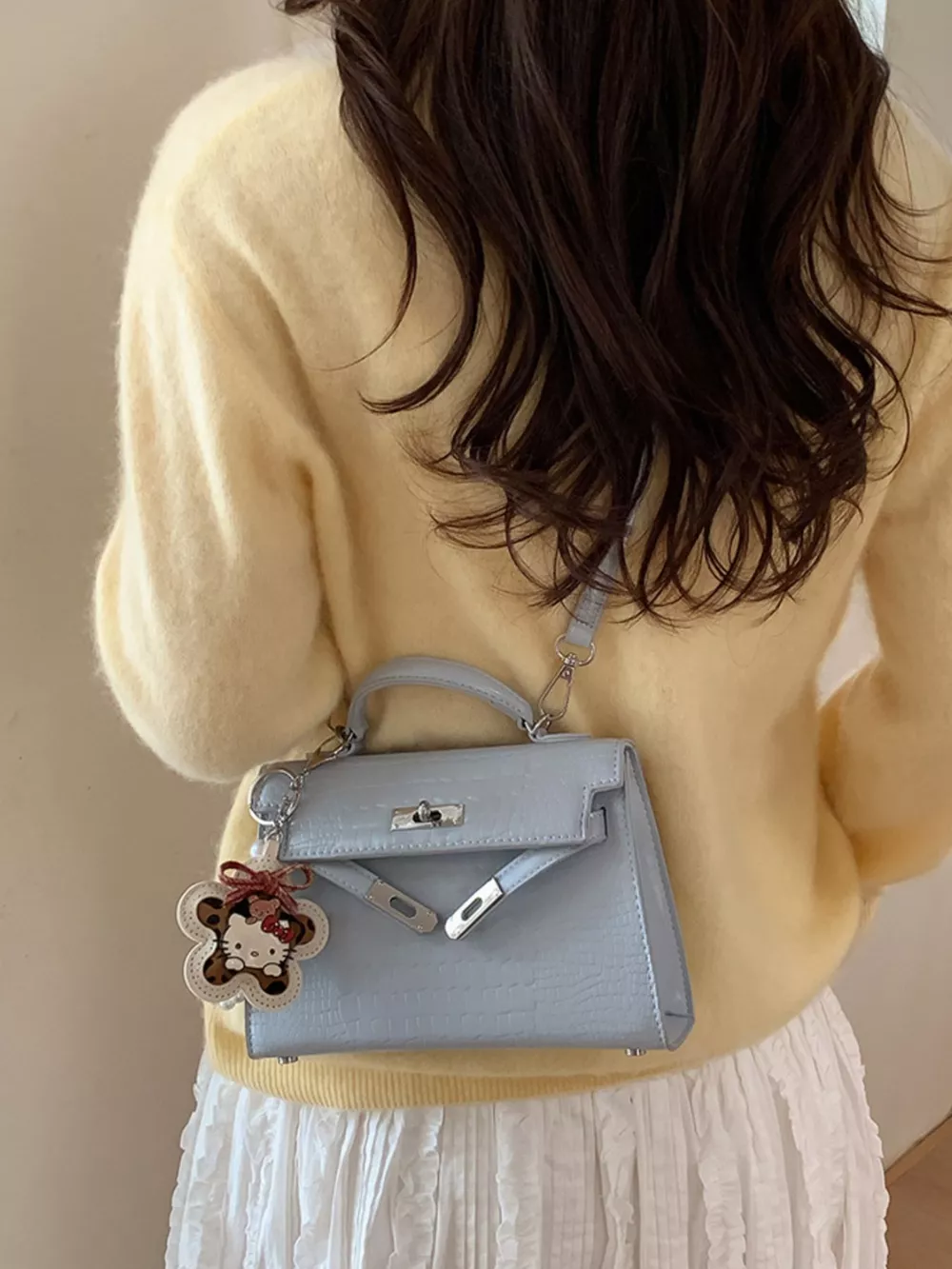 Croc-Embossed Top-Handle Crossbody Bag, image 2