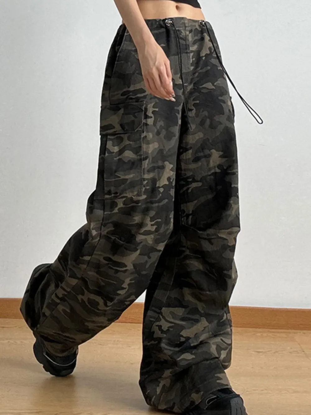 Drawstring Camouflage Cargo Wide Leg Jeans, image 2