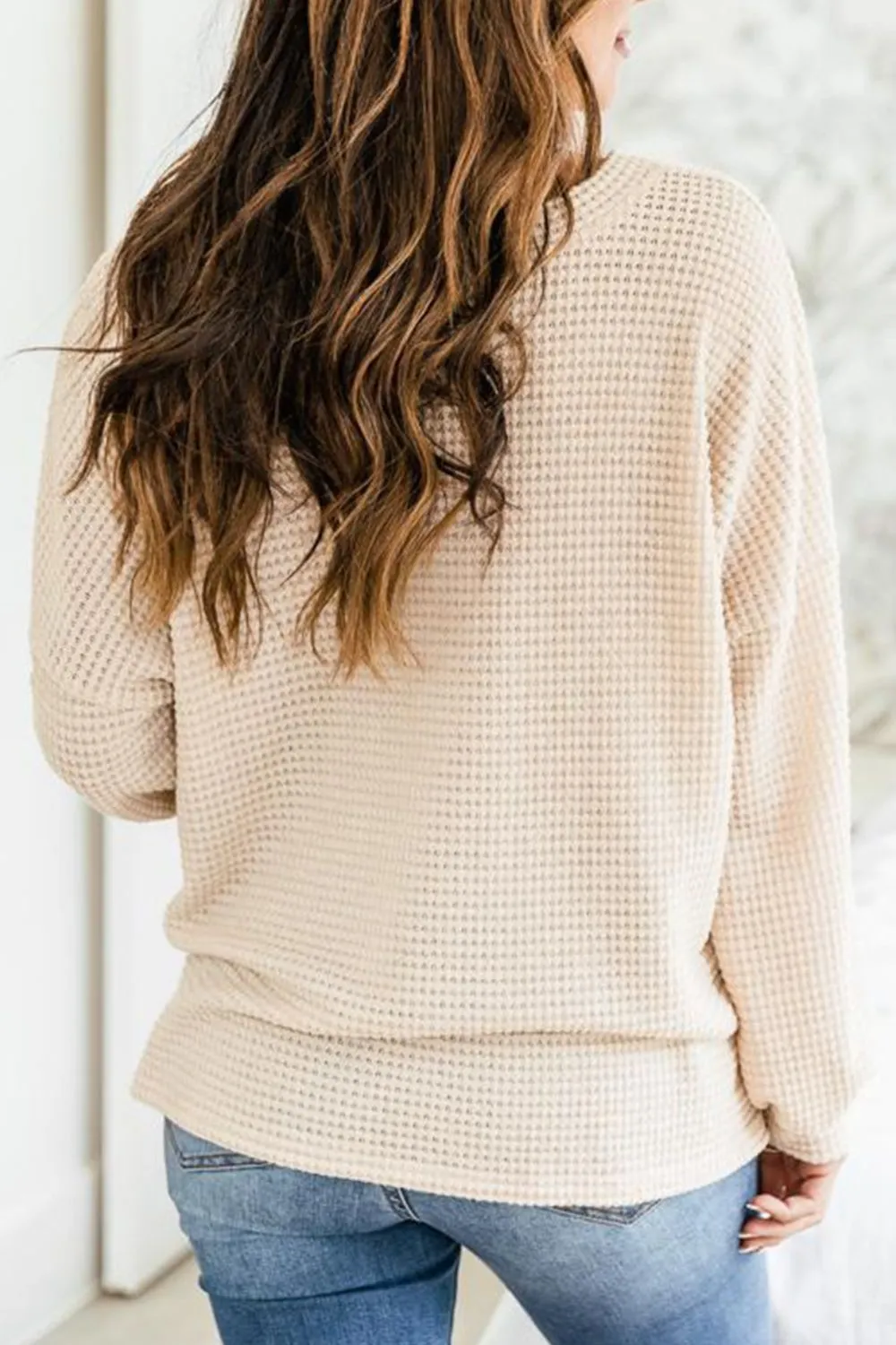 Slit Waffle Knit Long Sleeve T-Shirt, image 2