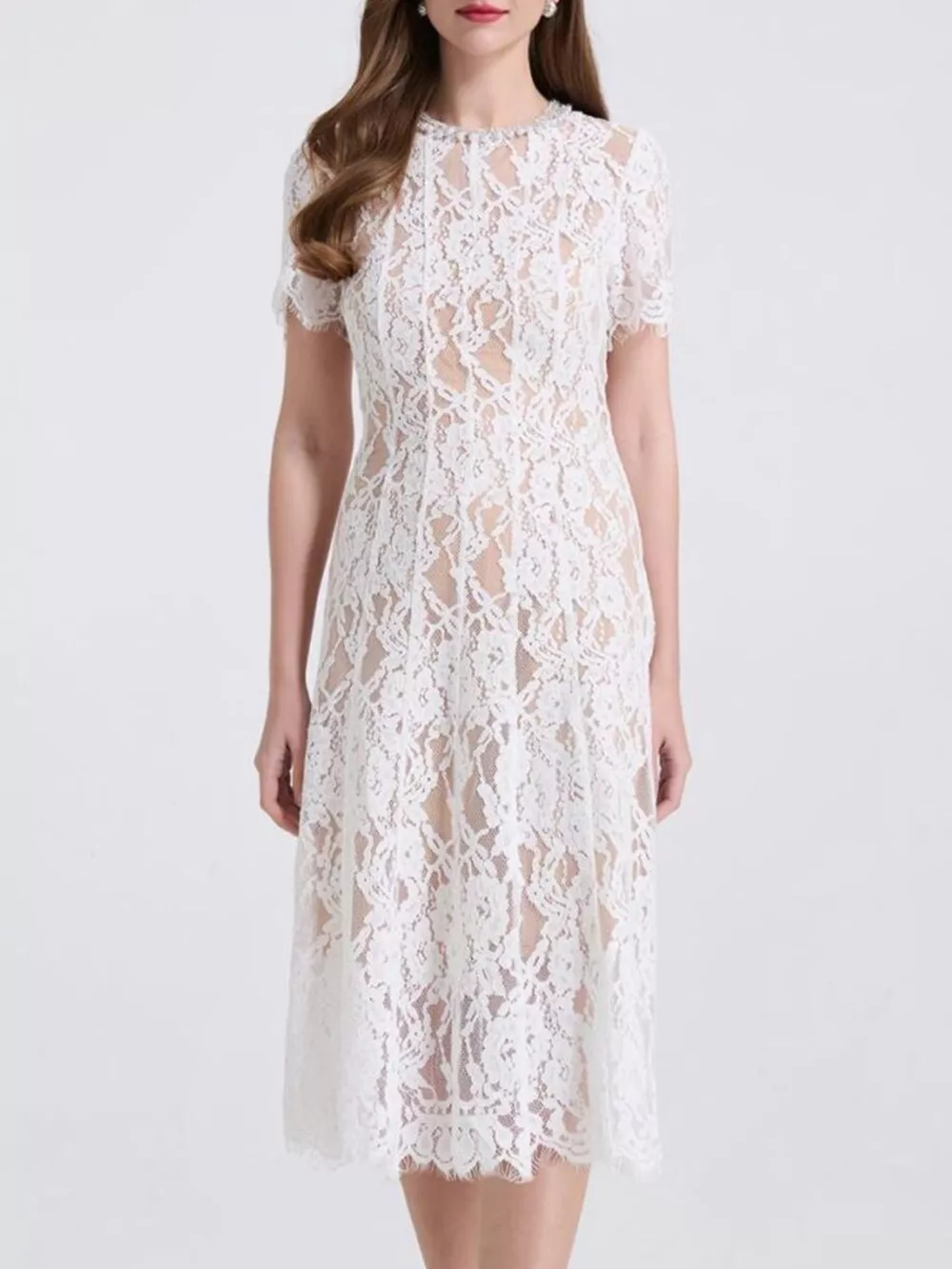 Lace Pearl Neckline Midi Dress, image 18