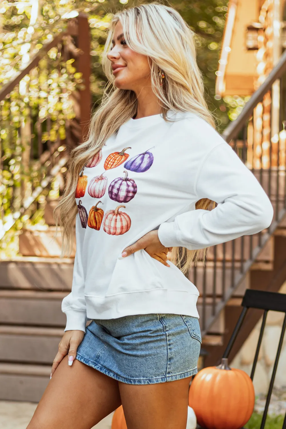 Pumpkin Graphic Long Sleeve Sweatshirt, image 2