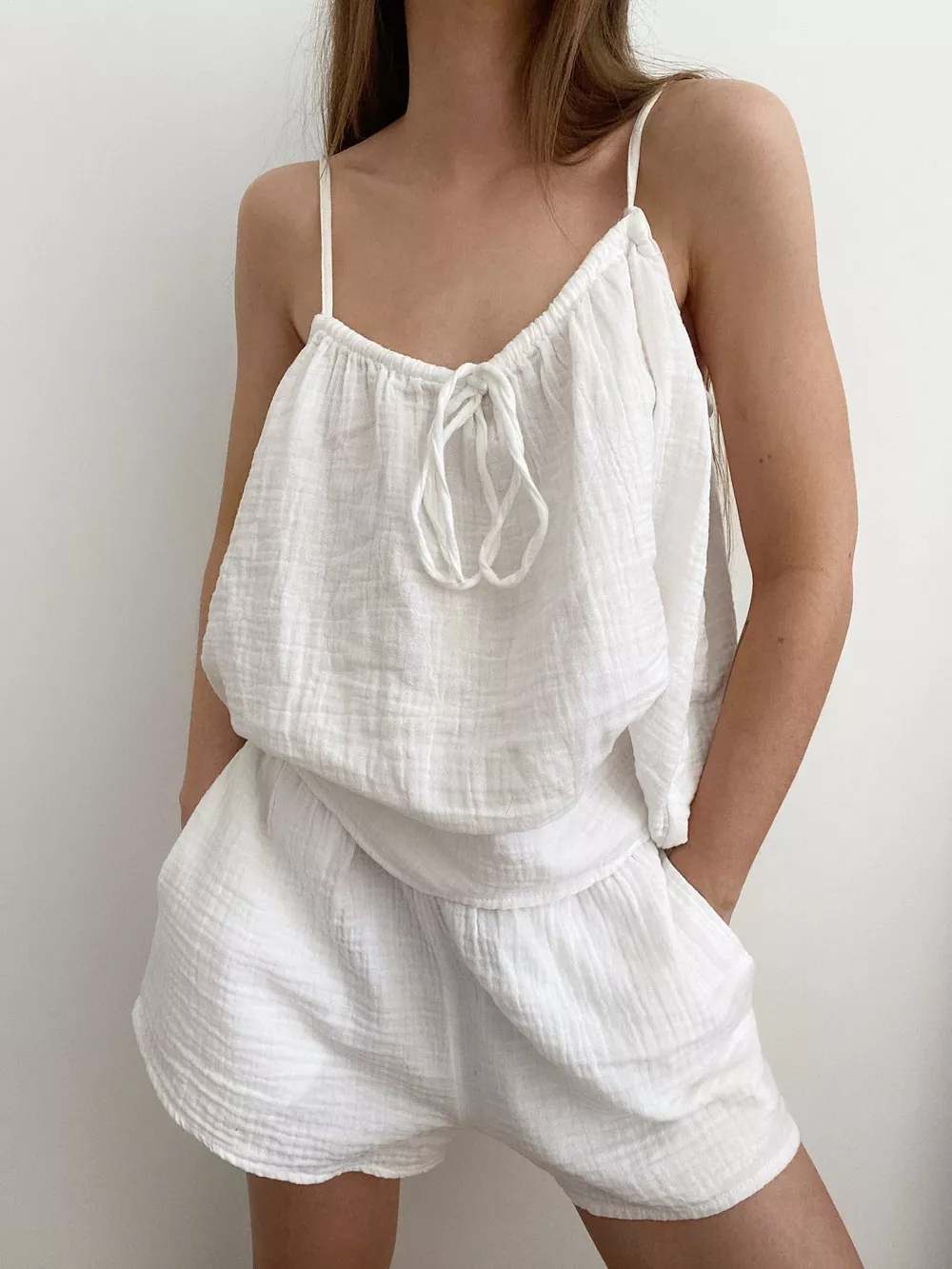 Tie Front Relaxed Fit Cami and Shorts Set, image 4