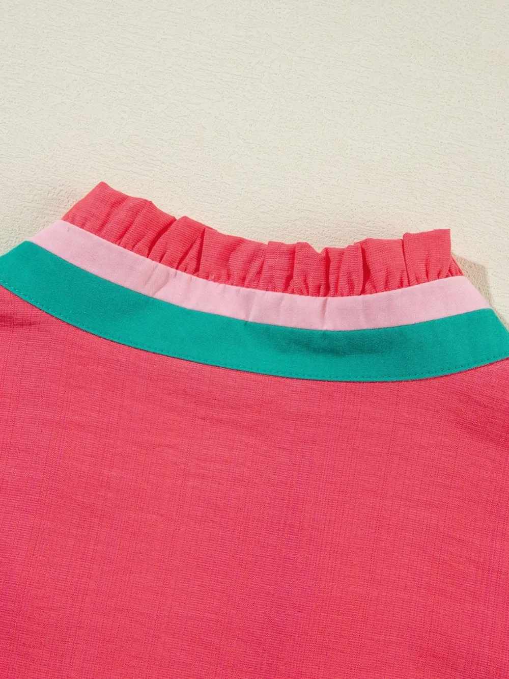 Carrot Colorful Trim V Neck Short Sleeve Blouse, image 3