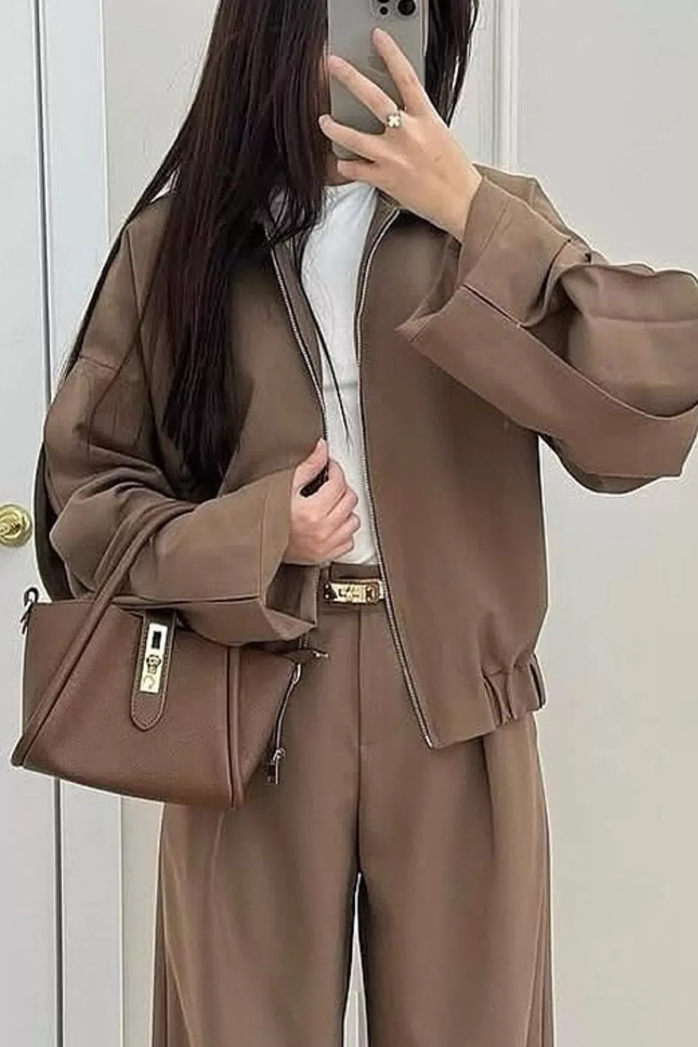 Zip-Up Jacket and Wide-Leg Pants Set, image 2