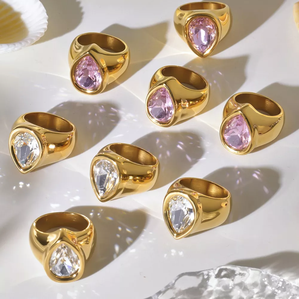 18K Gold-Plated Teardrop Zircon Ring, image 3
