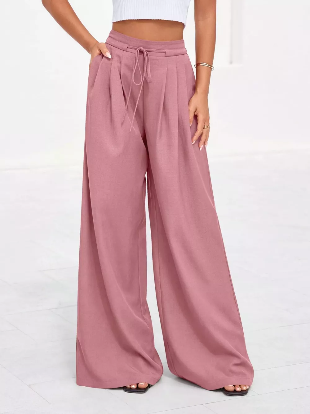 Full Size High-Waisted Wide-Leg Pleated Pants Plus Size, image 2