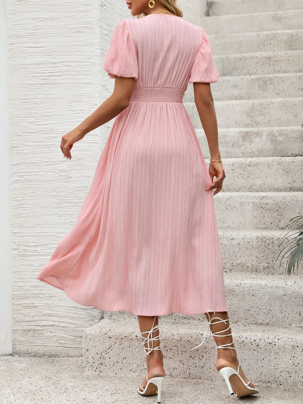 V-Neck Puff Sleeve Dress, image 2