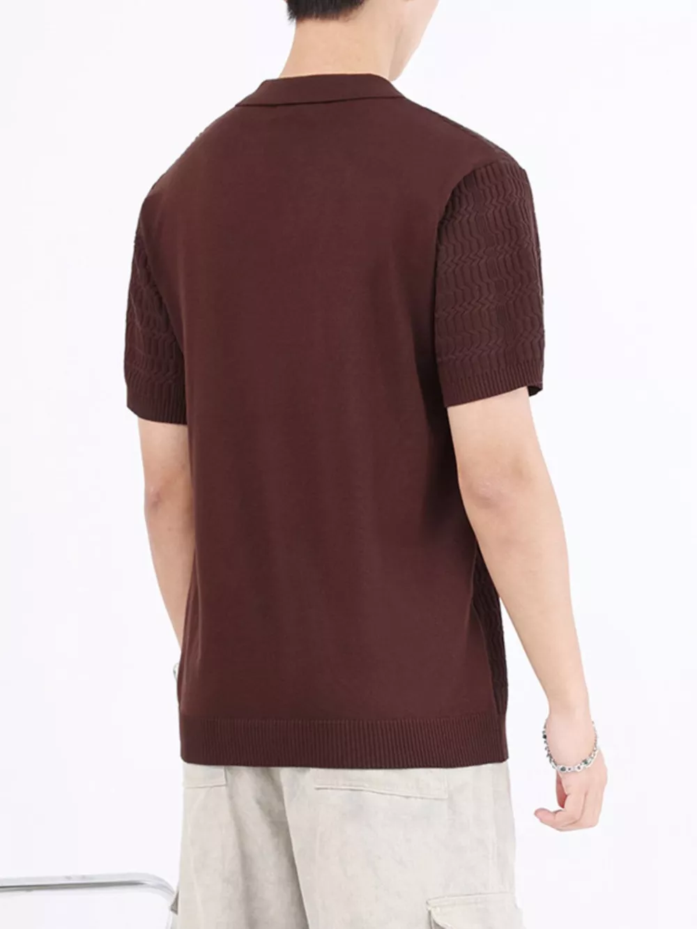 Men's Plus Size Textured Knit Short Sleeve Polo, image 4