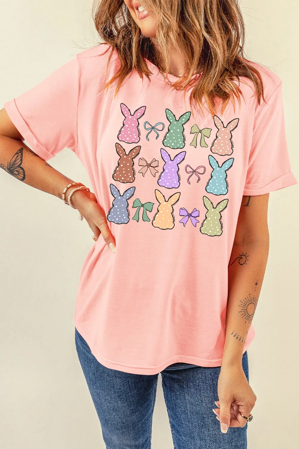 Dotty Bunny Bow Graphic Short Sleeve T-Shirt, image 2