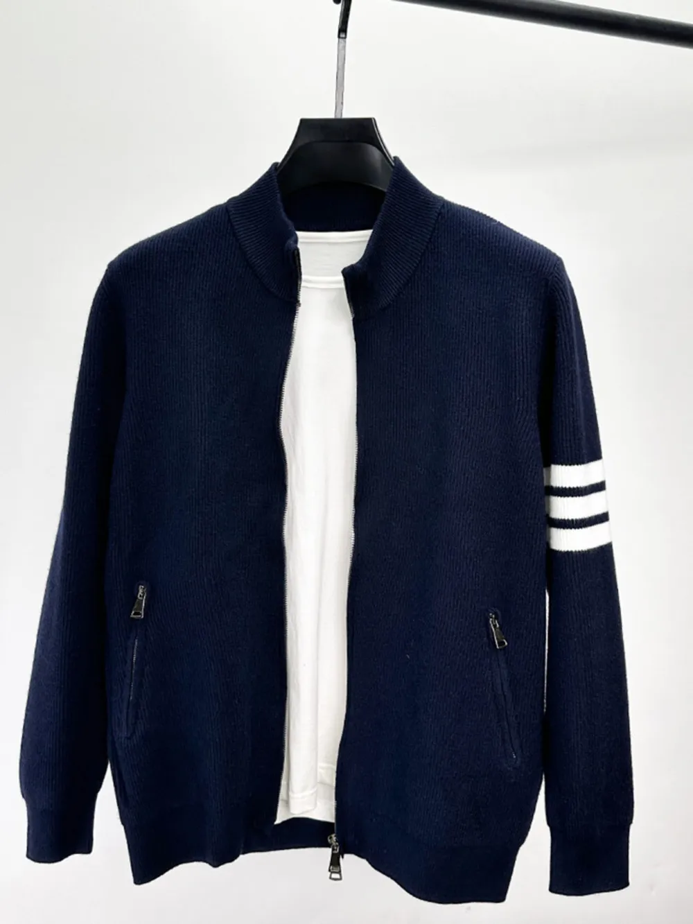 Men's Plus Size Zip Up Striped Long Sleeve Cardigan, image 9