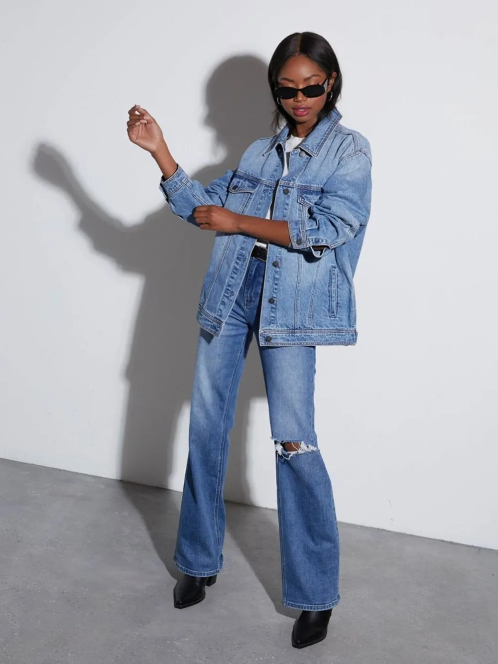 Button Up Collared Neck Denim Jacket, image 6