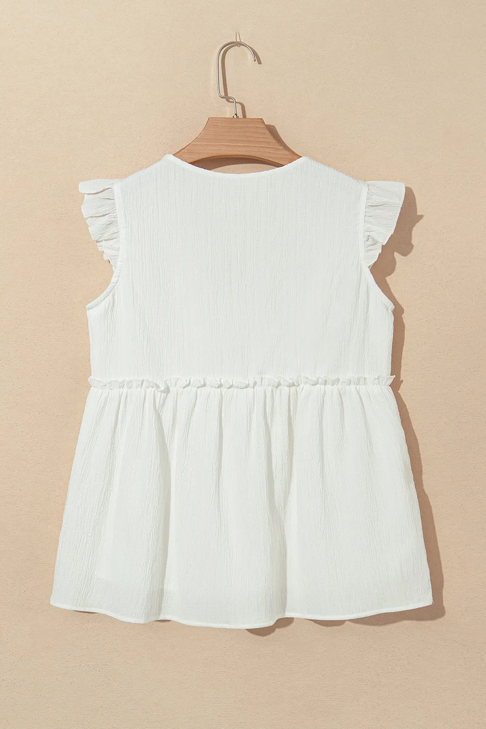 Ruffled Trim V Neck Flutter Flowy Top, image 2