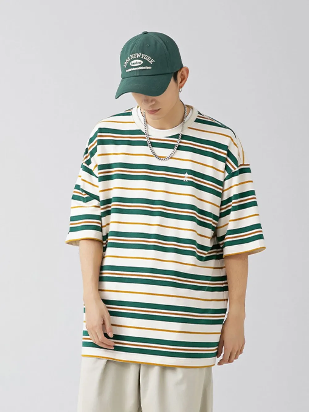 Men's Plus Size Basic style Round Neck Striped T-Shirt, image 3