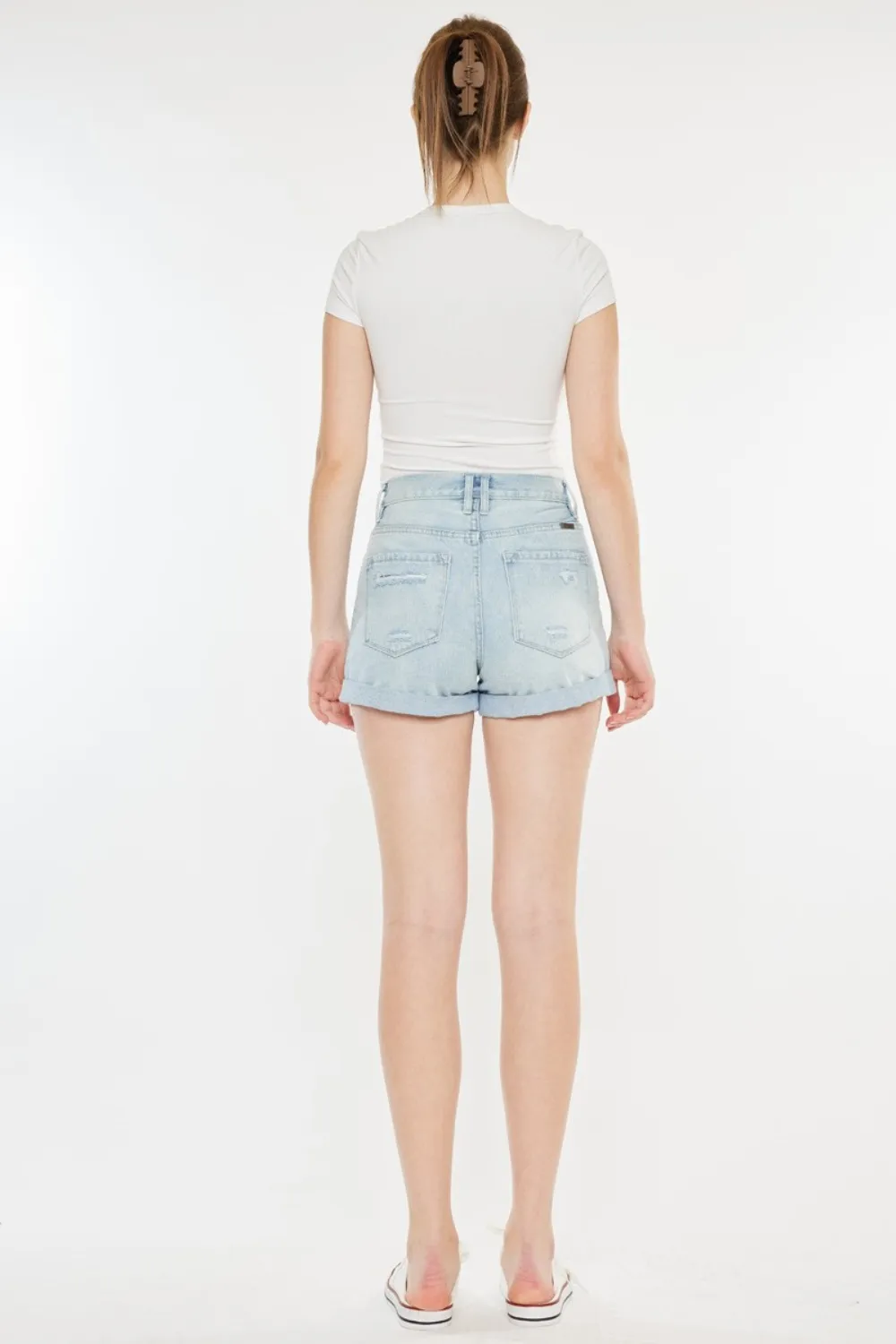 High Rise Repaired Mom Denim Shorts, image 2