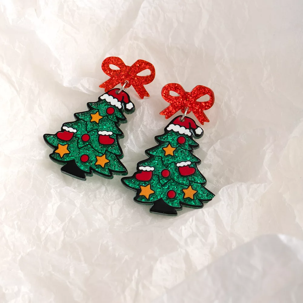Christmas Tree Bow Dangle Earrings, image 3