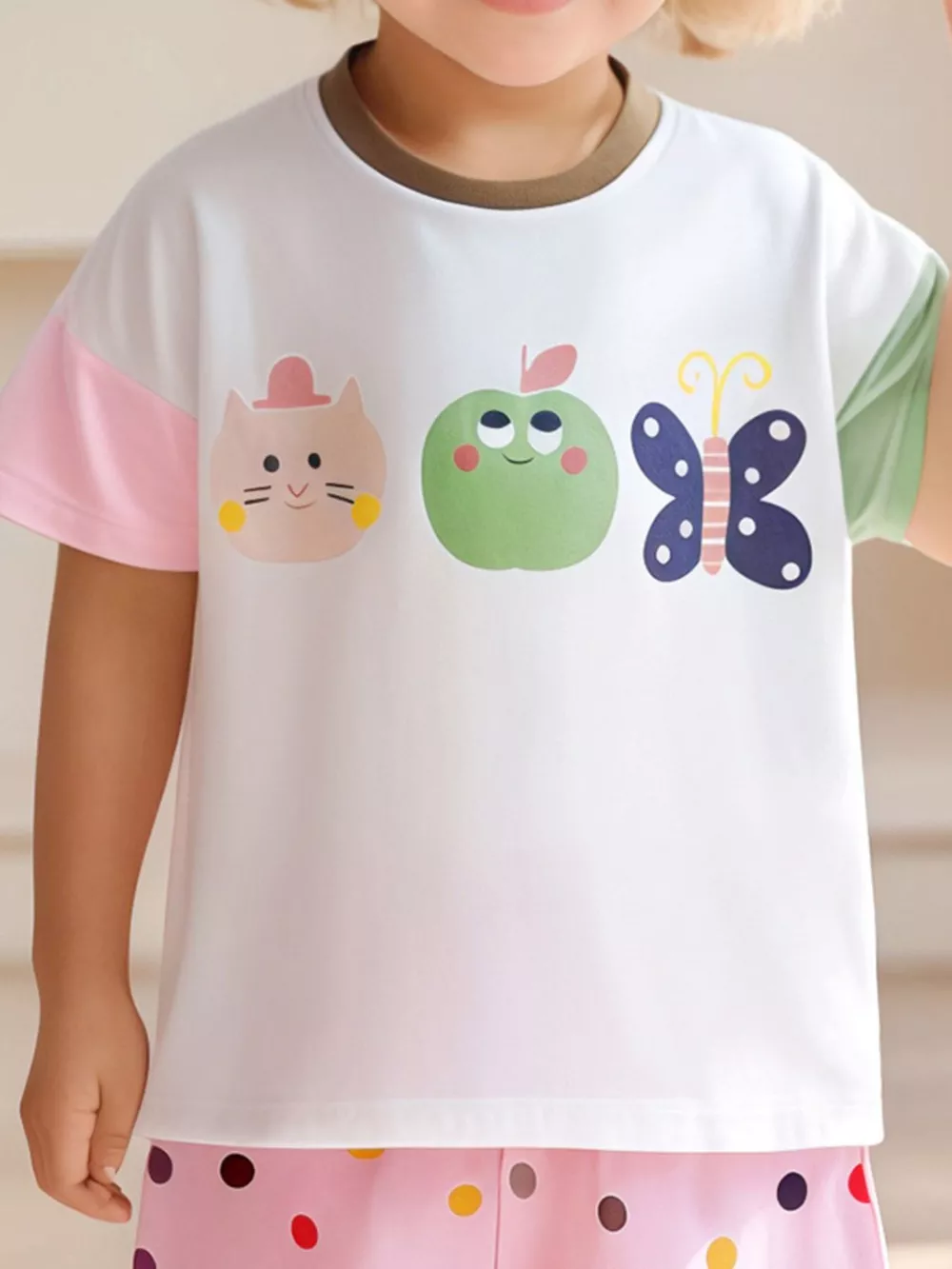 Children's Cartoon Graphic Color Block T-Shirt