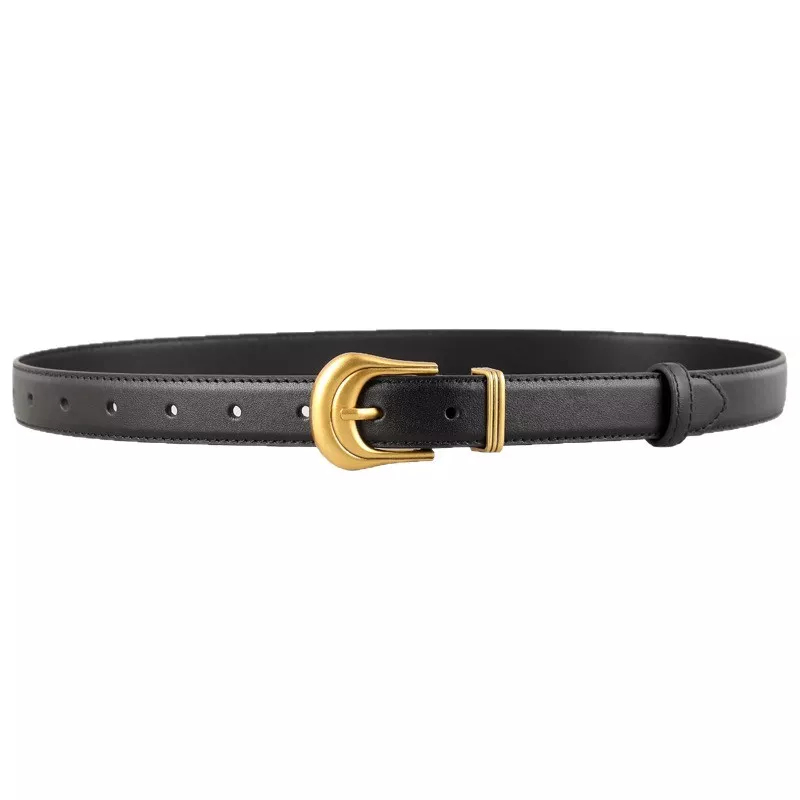 Classic Leather Belt with Golden Buckle, image 3