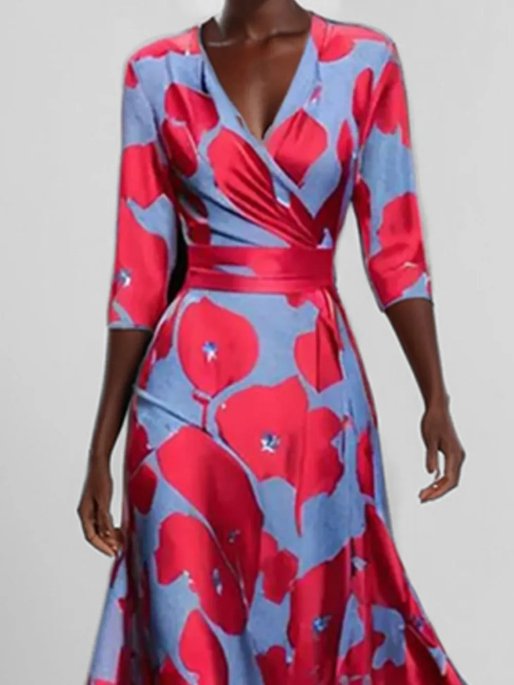 Floral Print Half Sleeve Wrap Maxi Dress, image 4