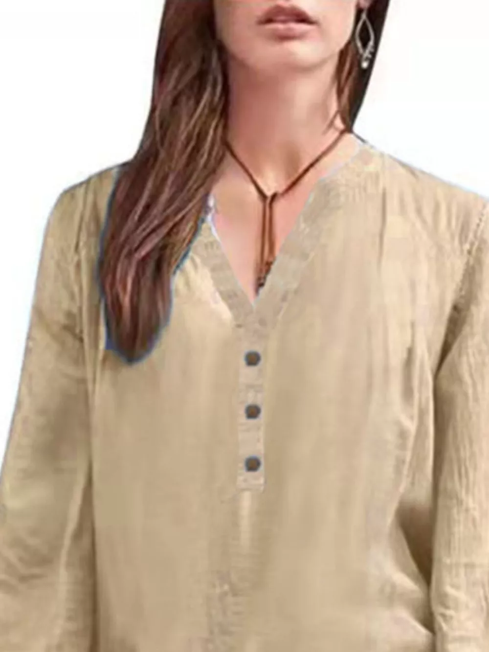 Full Size Notched Long Sleeve Blouse Plus Size, image 9
